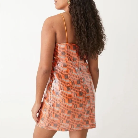 NWT &Other Stories Orange Sequin Geometric Print Minidress Size 10 - Picture 3 of 6